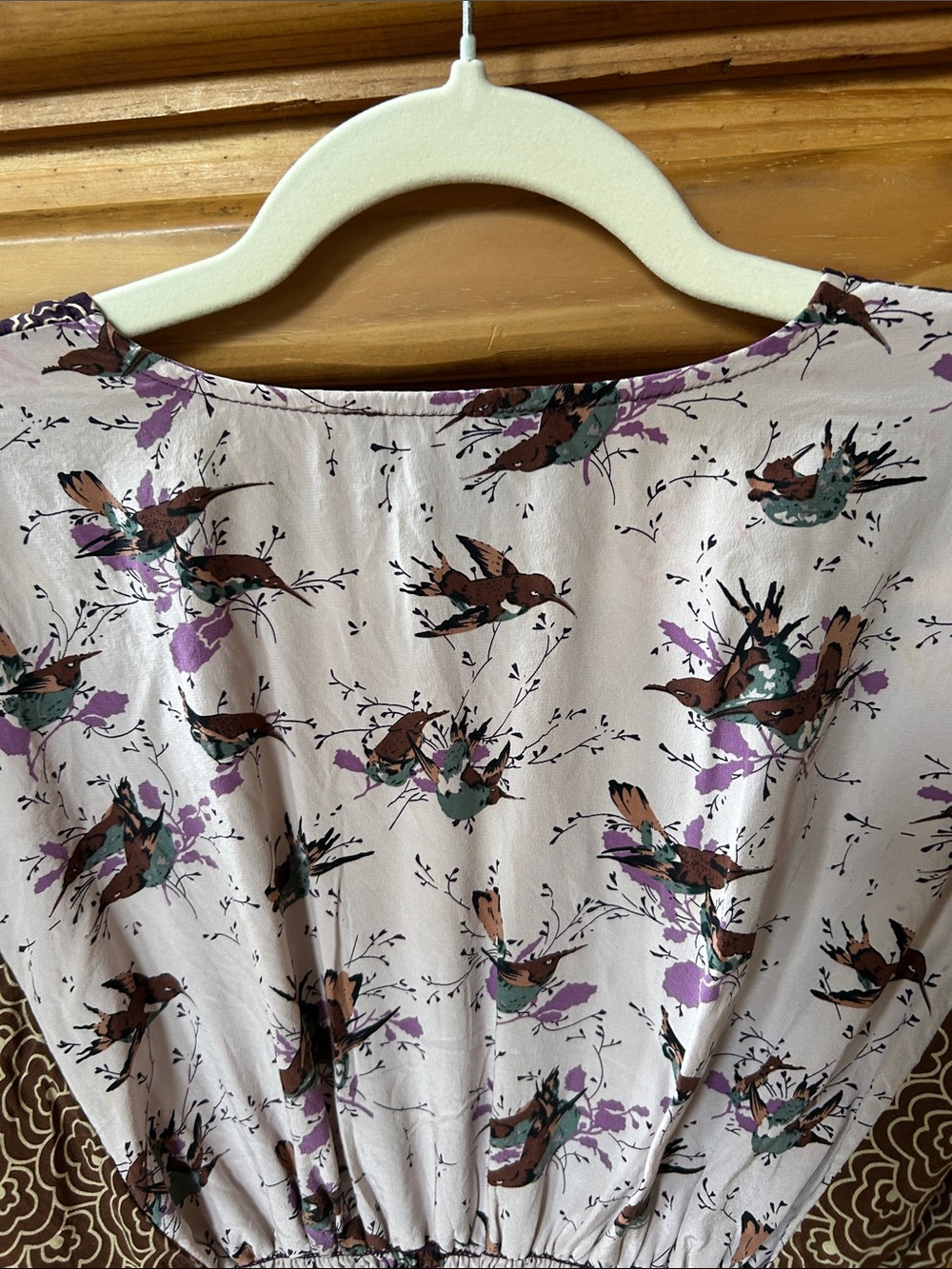 Corey Lynn Calter Thrush Song Silk Top Whimsical Bird Print Elasticized Waist - Picture 8 of 8
